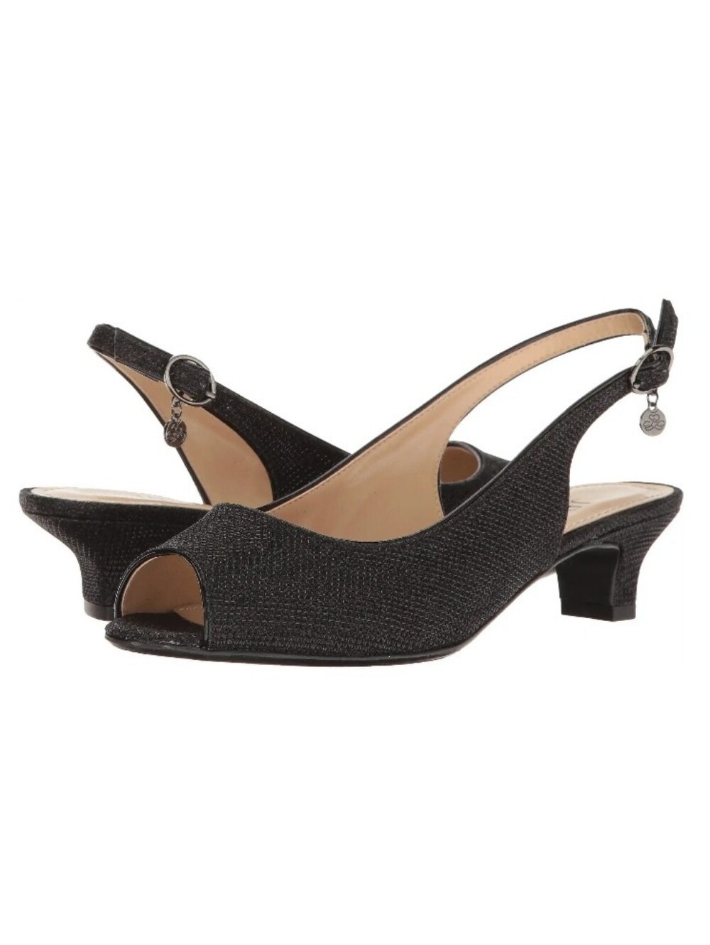 J. ReneeJenvey Blacl Sparkly Slingback Open Toe Heels Size 8.5 WW